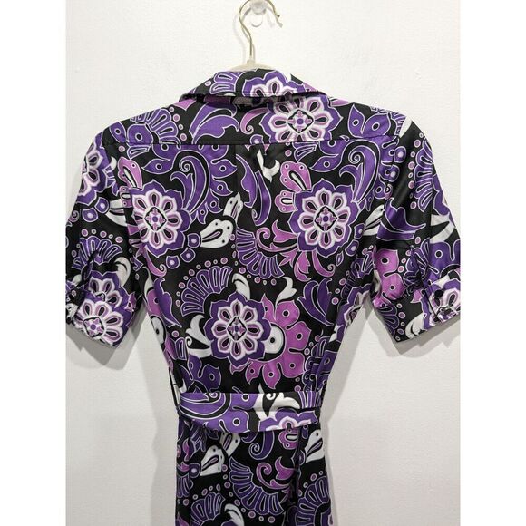 Banana Republic Retro Mod Print Short Sleeve Belted Button Front Shirt Dress, 2 - Picture 8 of 12